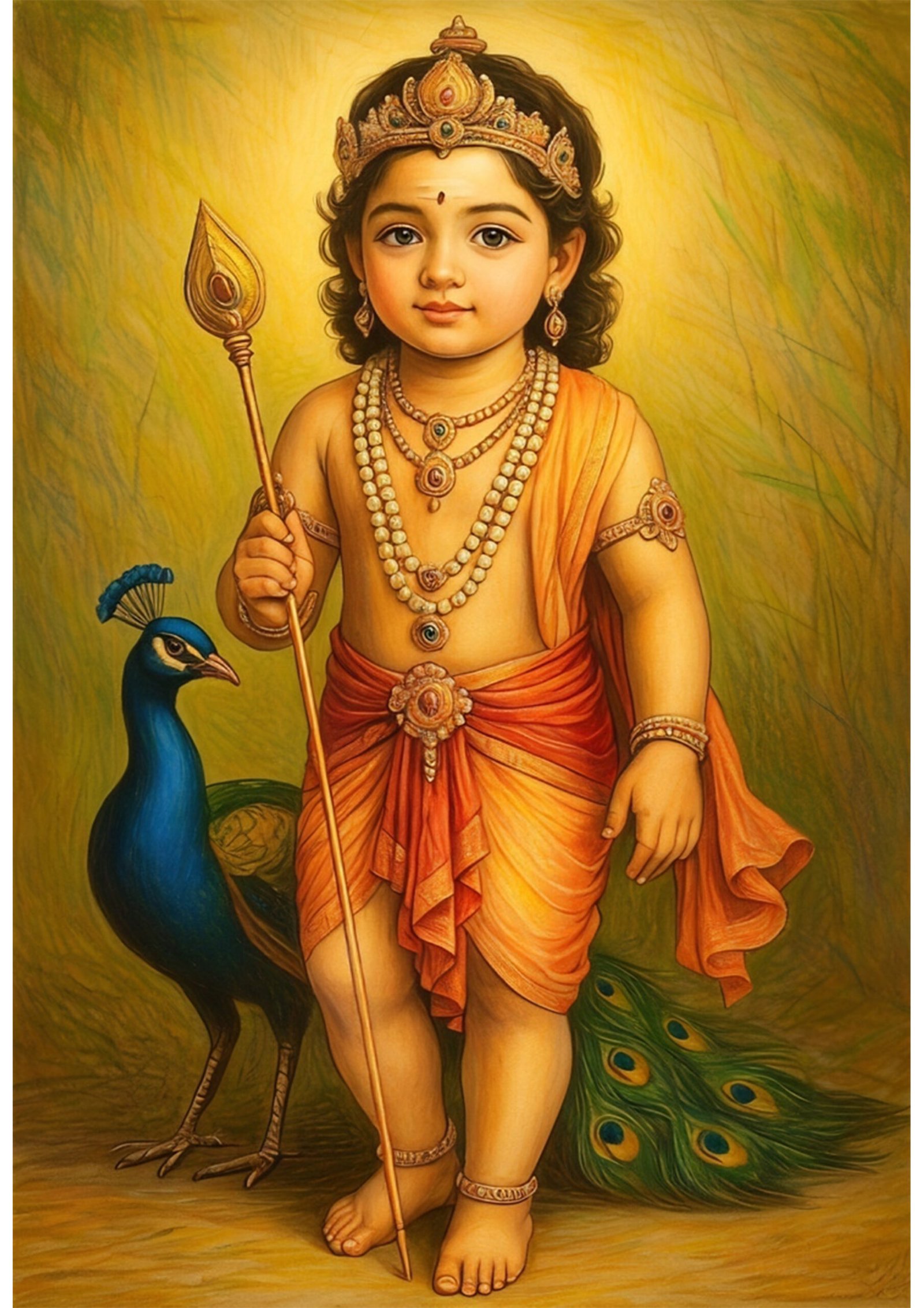 Traditional Tamil God Murugan 10 Oil Painting – Divine Vintage Art