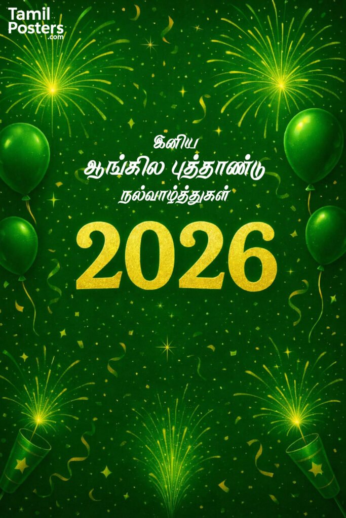 English New Year 2026 celebration greeting in Tamil text