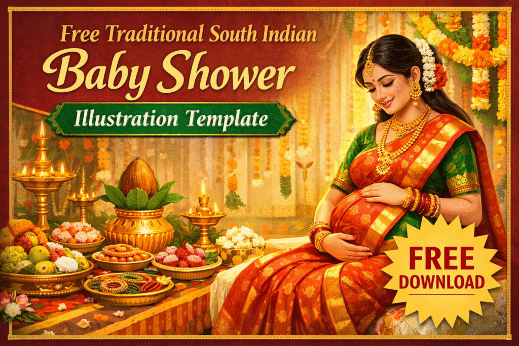 free-traditional-south-indian-baby-shower-illustration-template