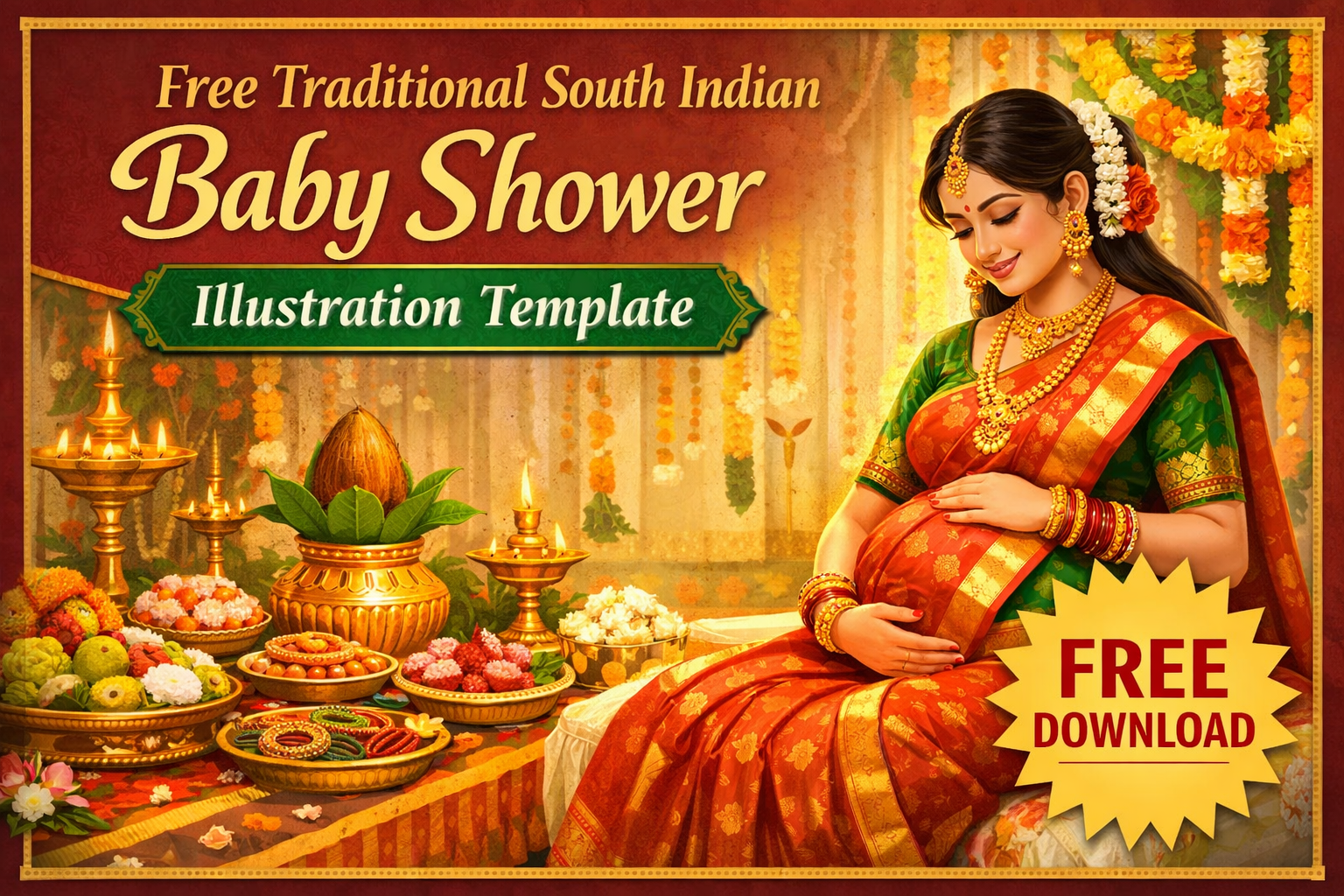free-traditional-south-indian-baby-shower-illustration-template
